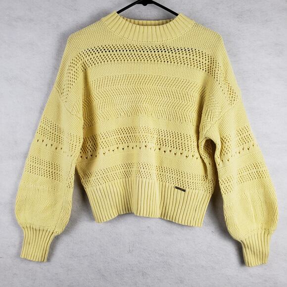 Andrew Marc Women's M Balloon Sleeve Loose Knit Sweater Yellow Coastal Grandma - Picture 1 of 9